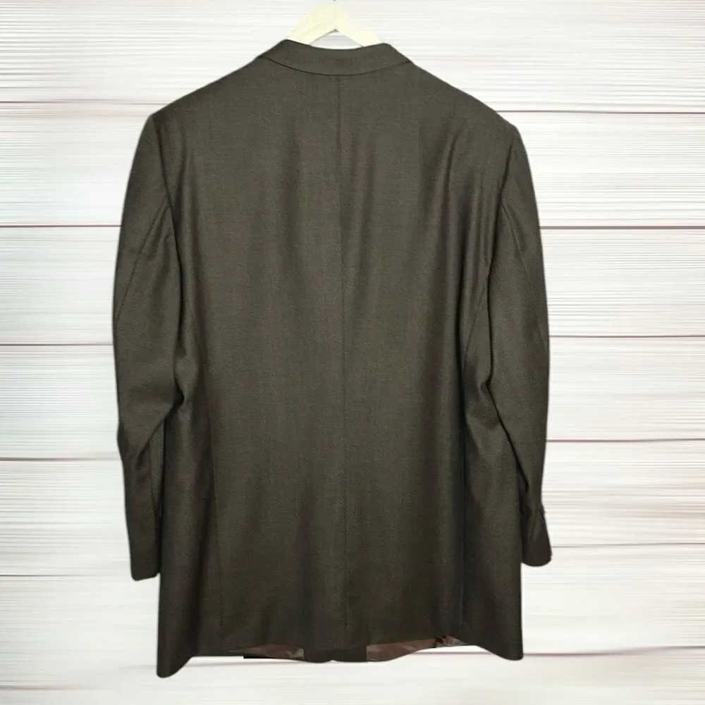 Ermenegildo Zegna Switzerland Wool Suit Jacket Blazer Taupe Brown 46L
